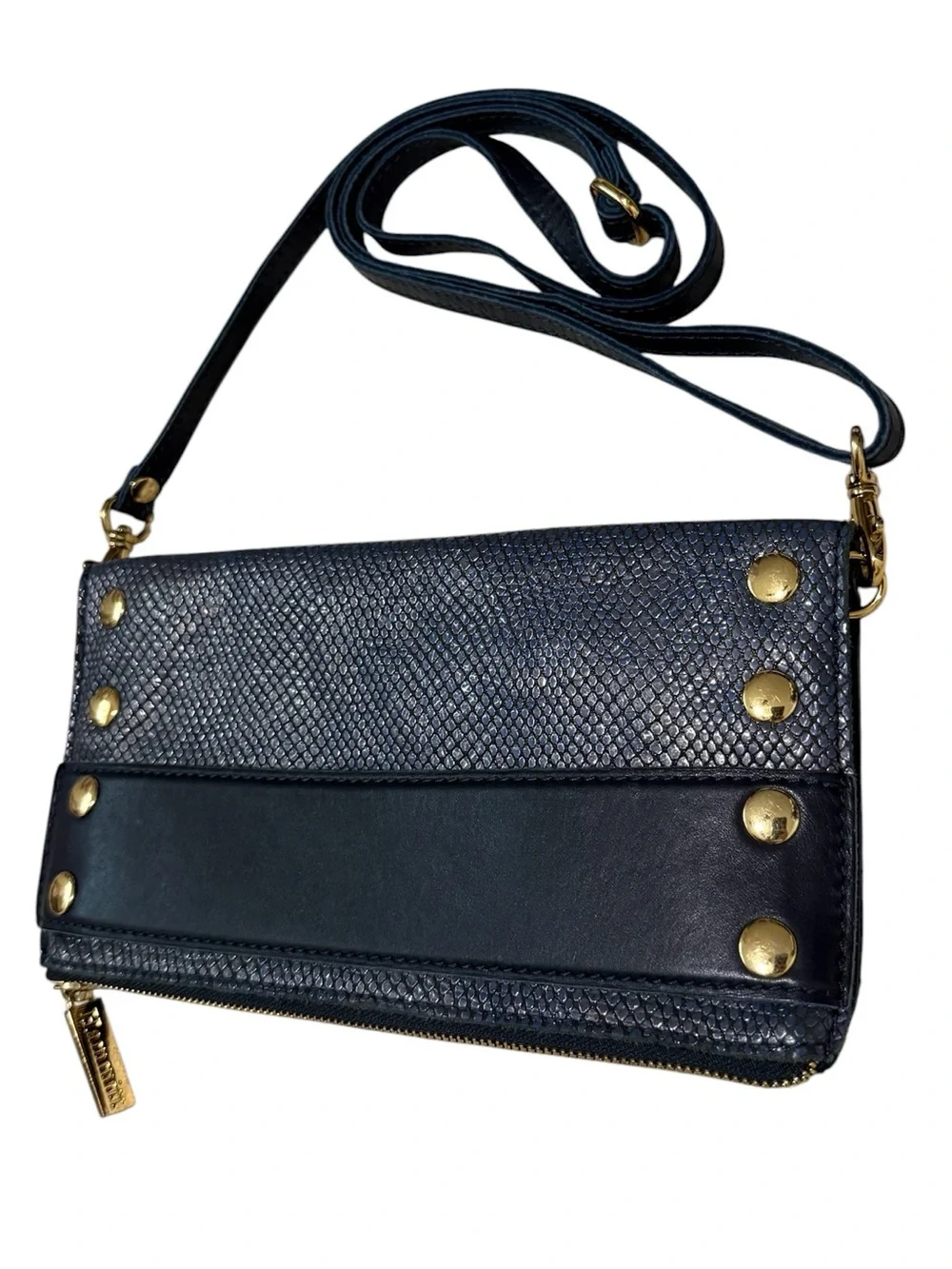 Hammitt RYAN Navy Blue and Pewter Snakeskin Crossbody/ Clutch